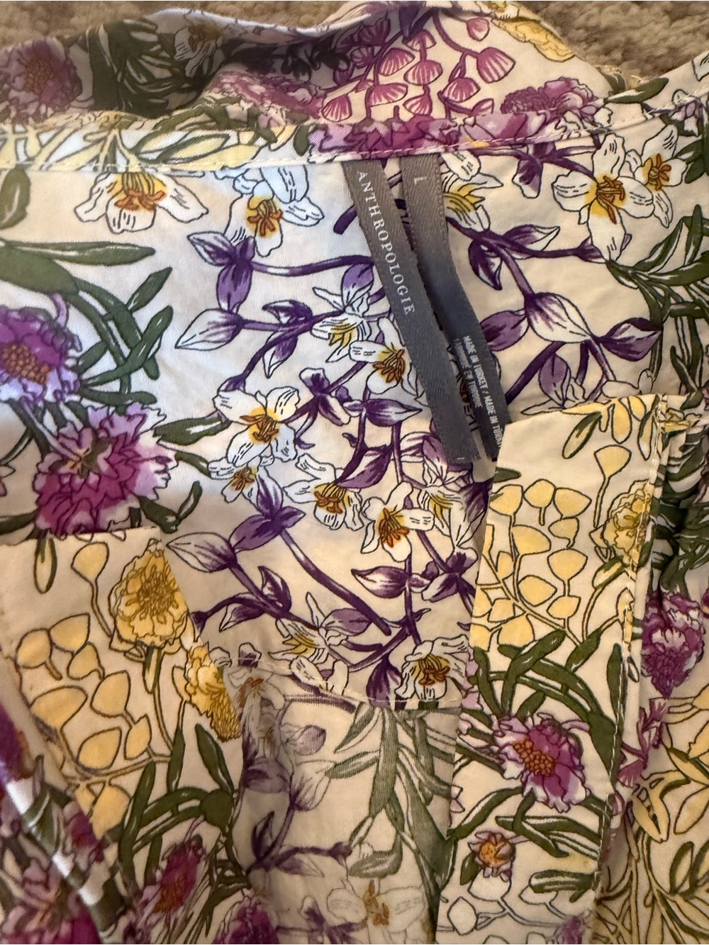 Anthropologie Floral Maxi Dress in White, Purple & Yellow